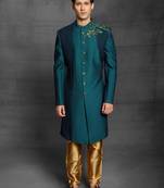 Green embroidered art silk indo-western-dresses