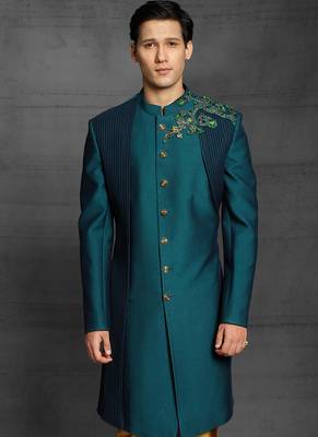 Green embroidered art silk indo-western-dresses 2