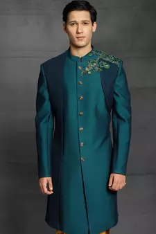 Green embroidered art silk indo-western-dresses