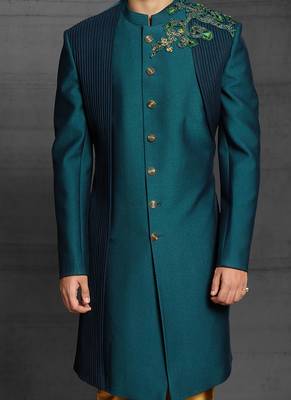 Green embroidered art silk indo-western-dresses 3