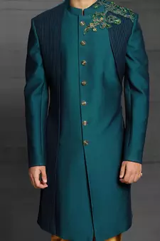 Green embroidered art silk indo-western-dresses