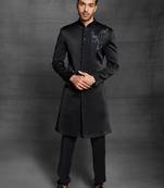 Black embroidered cotton sherwani