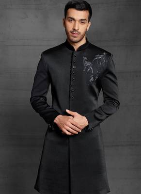 Black embroidered cotton sherwani 2