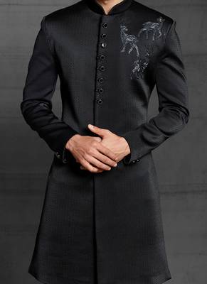 Black embroidered cotton sherwani 3