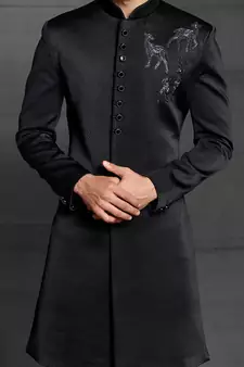 Black embroidered cotton sherwani