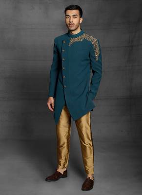 Green embroidered cotton indo-western-dresses 1