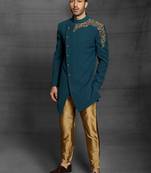 Green embroidered cotton indo-western-dresses