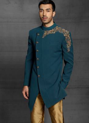 Green embroidered cotton indo-western-dresses 2