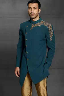 Green embroidered cotton indo-western-dresses