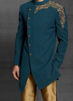 Green embroidered cotton indo-western-dresses 3