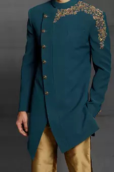 Green embroidered cotton indo-western-dresses
