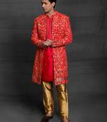 Red embroidered art silk indo-western-dresses