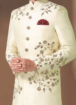 off white embroidered art silk sherwani 3