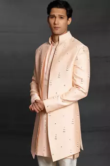 Gold embroidered art silk indo-western-dresses