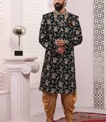 Black embroidered velvet sherwani