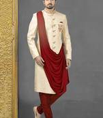 Fawn embroidered art silk sherwani