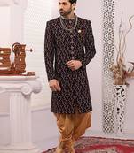 Black embroidered art silk sherwani