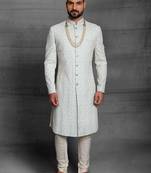 Beige embroidered art silk sherwani