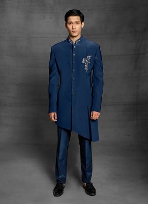 Blue embroidered cotton indo-western-dresses 1
