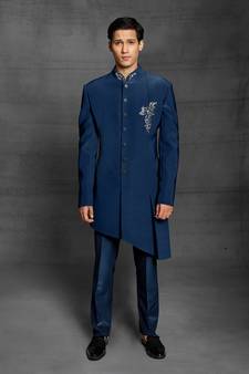 Blue embroidered cotton indo-western-dresses