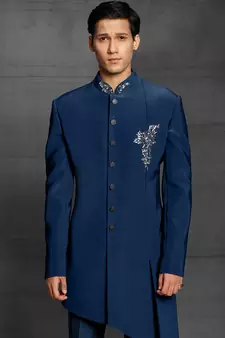 Blue embroidered cotton indo-western-dresses