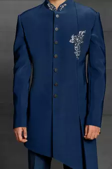 Blue embroidered cotton indo-western-dresses