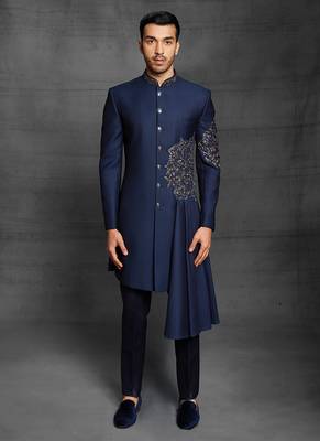 Blue embroidered cotton indo-western-dresses 1
