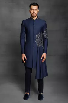 Blue embroidered cotton indo-western-dresses