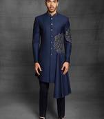 Blue embroidered cotton indo-western-dresses
