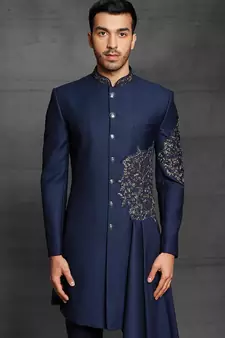 Blue embroidered cotton indo-western-dresses