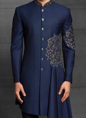Blue embroidered cotton indo-western-dresses 3