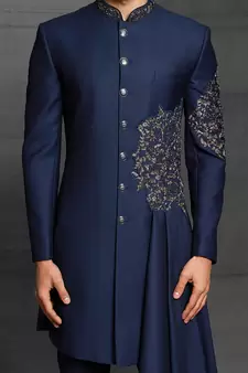 Blue embroidered cotton indo-western-dresses