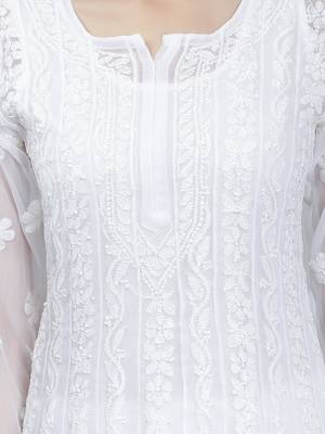White embroidered georgette long-kurtis 3