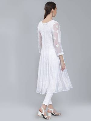 White embroidered georgette long-kurtis 4