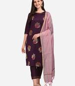 Purple jacquard cotton silk Kurta Pant With Dupatta