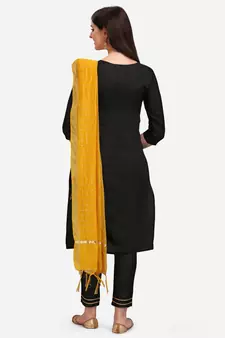 Black jacquard cotton silk Kurta Pant With Dupatta