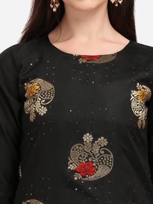 Black jacquard cotton silk Kurta Pant With Dupatta 5