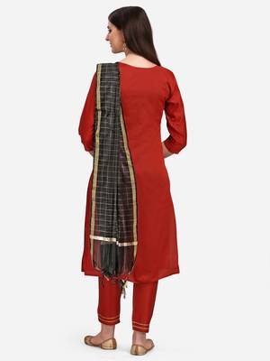 Red jacquard cotton silk Kurta Pant With Dupatta 3
