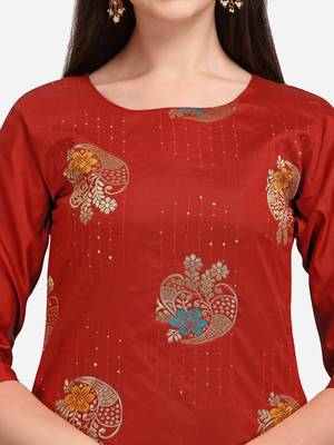 Red jacquard cotton silk Kurta Pant With Dupatta 4