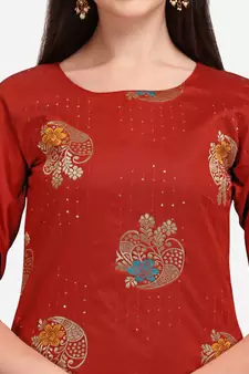 Red jacquard cotton silk Kurta Pant With Dupatta