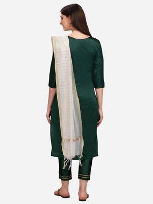 Dark-green jacquard cotton silk Kurta Pant With Dupatta 2