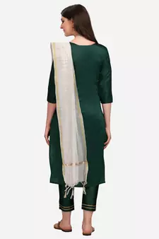 Dark-green jacquard cotton silk Kurta Pant With Dupatta