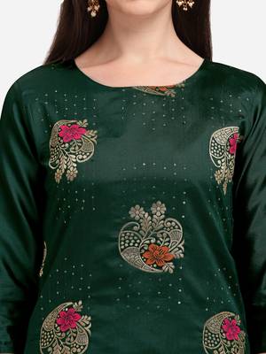Dark-green jacquard cotton silk Kurta Pant With Dupatta 3