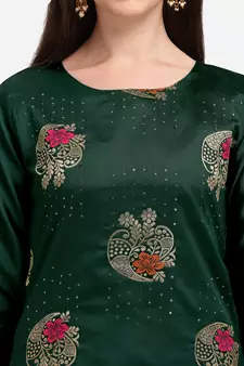 Dark-green jacquard cotton silk Kurta Pant With Dupatta