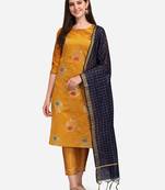 Mustard jacquard cotton silk Kurta Pant With Dupatta
