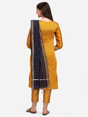 Mustard jacquard cotton silk Kurta Pant With Dupatta 2