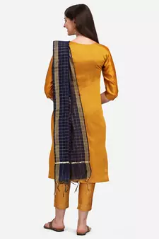 Mustard jacquard cotton silk Kurta Pant With Dupatta