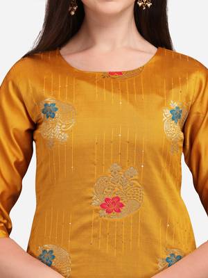 Mustard jacquard cotton silk Kurta Pant With Dupatta 3