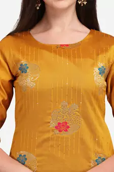 Mustard jacquard cotton silk Kurta Pant With Dupatta
