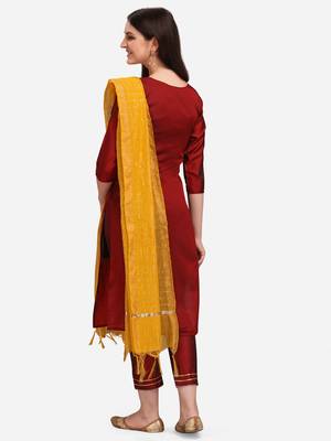 Maroon jacquard cotton silk Kurta Pant With Dupatta 2